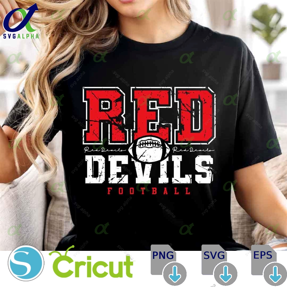 Red Devils Mascot Svg Png Red Devils Football Svg Varsity Red Devils Shirt School Spirit Mascot Football Cheer Sublimation Football Mom